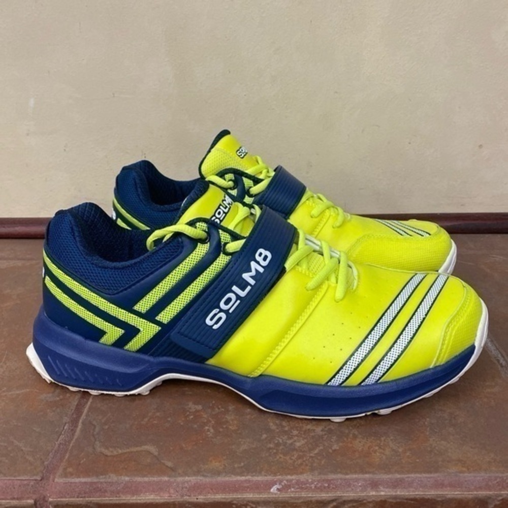 Solm8 S4 Cricket Shoes Mens 12 Rubber Sole Yellow Blue Athletic Sports